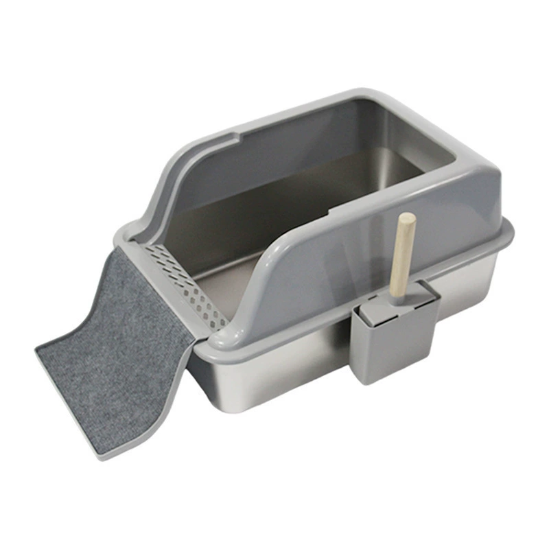 Лоток для кошек из нержавеющей стали, очень большой, с лестницей, нескользящий, защита от разбрызгивания, легко чистится, оптом от производителя