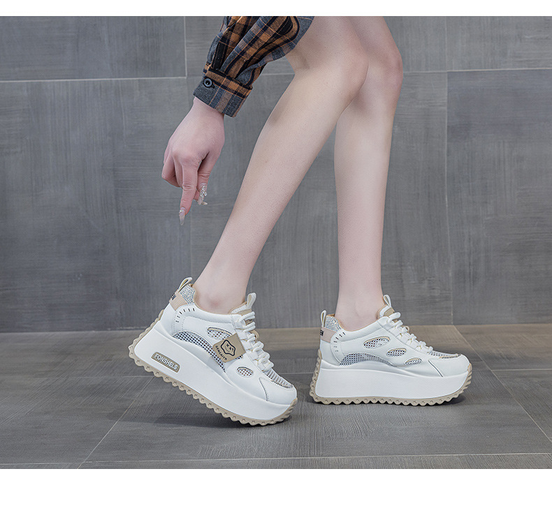 Platform White Sneakers 2025 New Style Height Increasing 8cm Small Foot Appearance Casual Versatile Color Block Mesh_vogvips.com