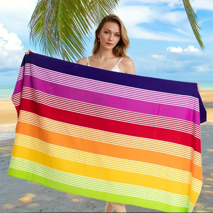 Cross Border New Rainbow Striped Beach Towel Bohemian Mandala Dolphin Shark Print Beach Bath Towel