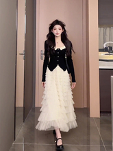 秋季2023新款女装美拉德穿搭感气质韩版蛋糕连衣裙子两件套装
