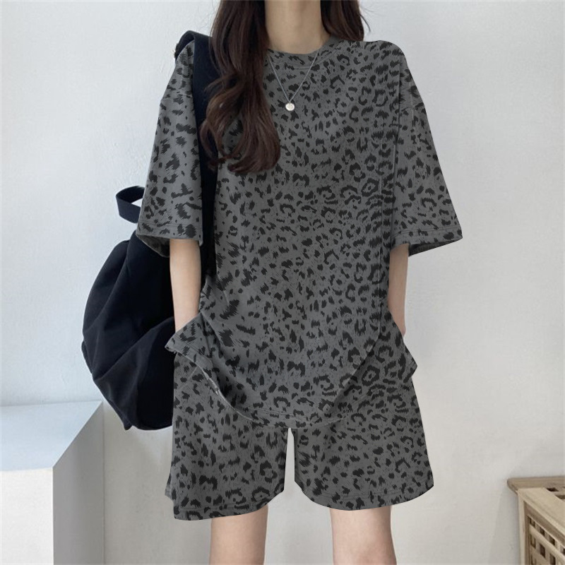 Clothing Leopard Print Pajamas Sports Set Women's 2026 Summer Plus Size Thin Top and Shorts
