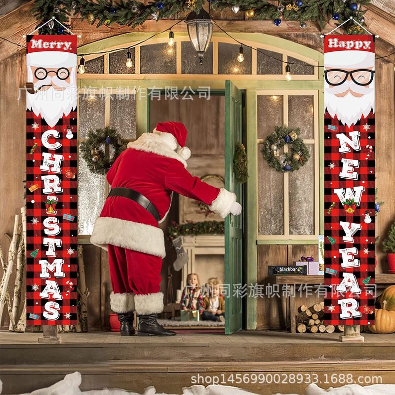 新しいクリスマスのカーテン100dポリエステル布は祝日の雰囲気装飾用品のシーンの屋外装飾の対聯を祝います。|undefined