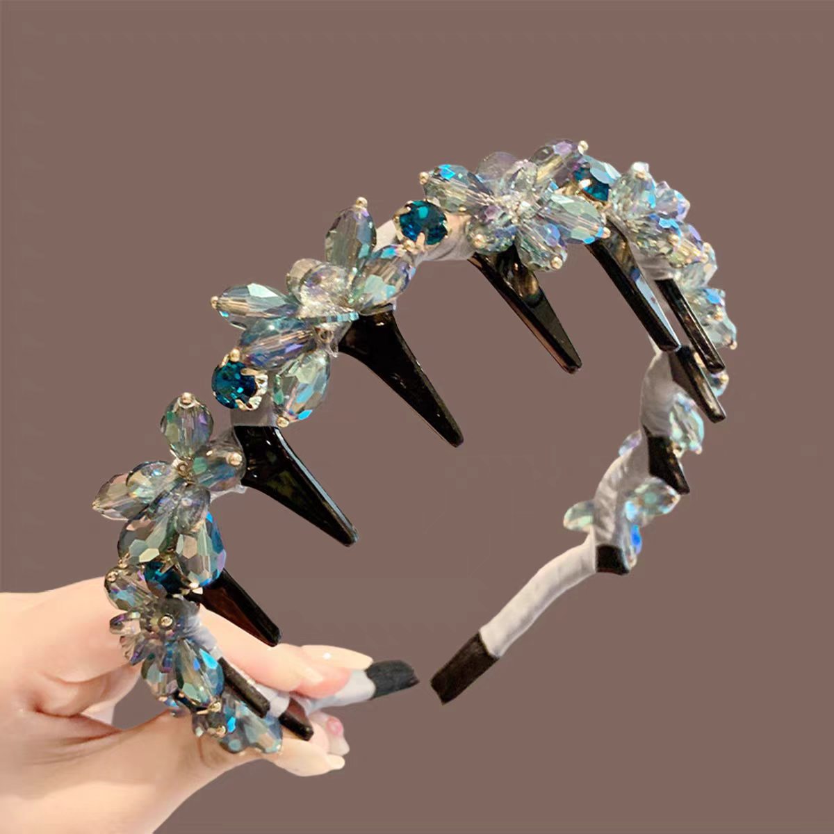 Blue crystal flower headband
