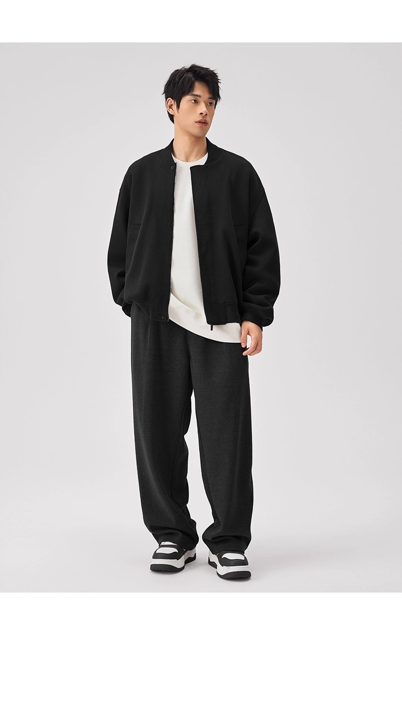 Leichte, luxuriöse Freizeitjacke, gestrickte Baseballjacke für Herren, schwarz, locker geschnitten_voghion.com