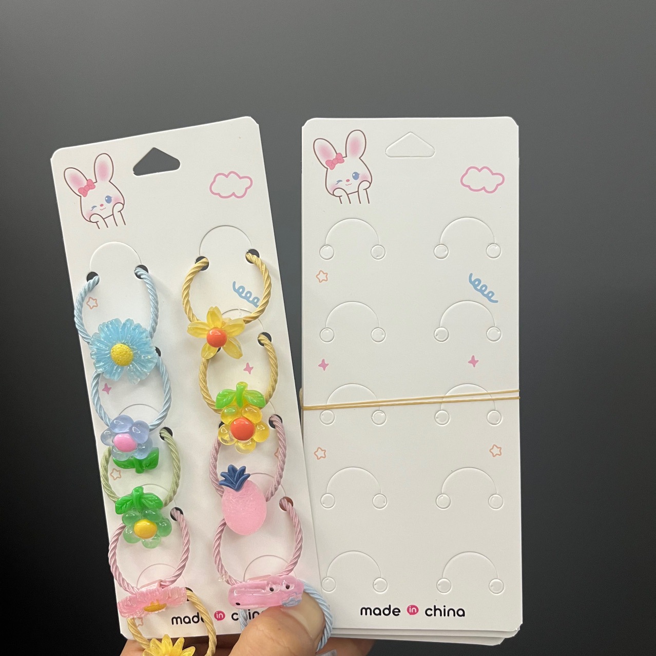 Kp797十卡位新款云朵兔子卡纸10卡位皮筋套装卡片头绳包装吊牌