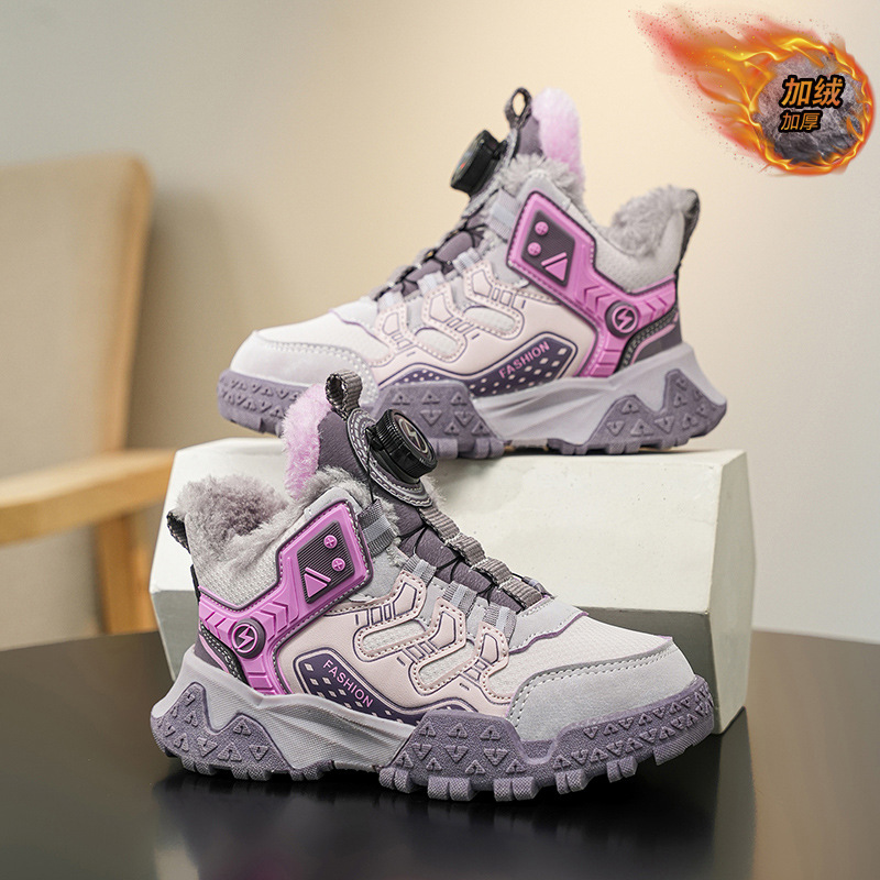 Zapatos deportivos de lana para niñas 2025, otoño y invierno, nuevos zapatos para niños de carrera, zapatos de algodón cálidos de moda para padres