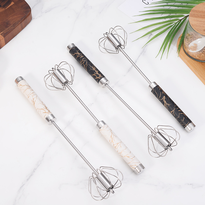 Marble-Patterned Rotating Handheld Egg Beater for Home Use, Semi-Automatic Rotating Cream Mixer and Egg Whisk