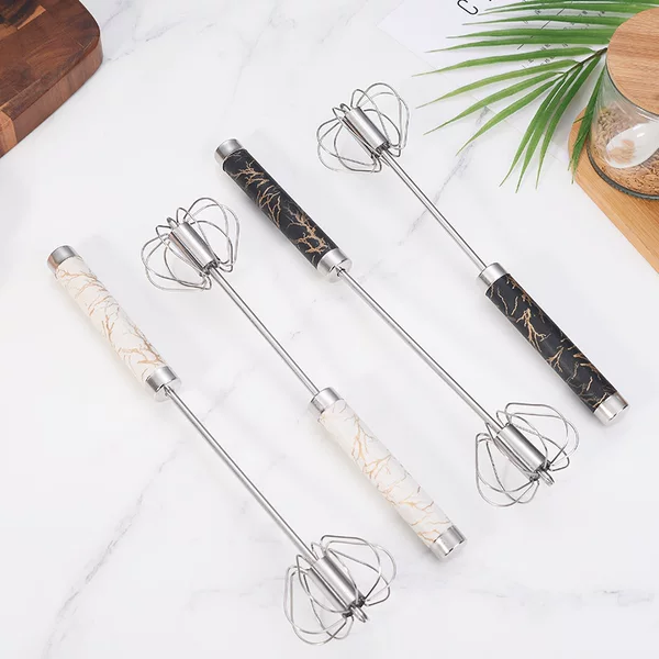 Marble-Patterned Rotating Handheld Egg Beater for Home Use, Semi-Automatic Rotating Cream Mixer and Egg Whisk
