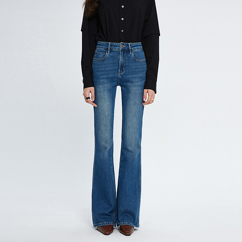 Coolmei High-End Four-Way Stretch Flared Floor-Length Jeans for Women, 2026 Spring/Summer New High-Waisted Slimming Style, Cross-Border In-Stock