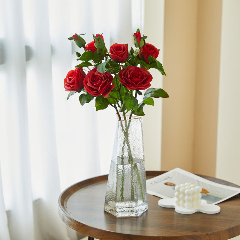 3头手感保湿玫瑰花仿真花束家居客厅装饰情人节单支小玫瑰假花详情4