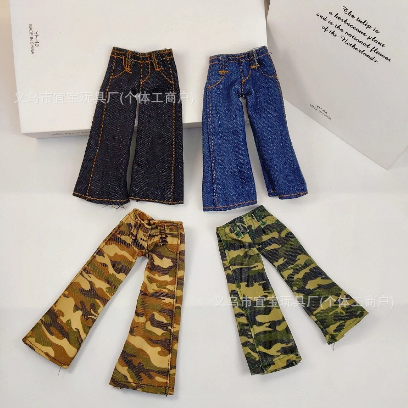 New Cute Long-Legged Kt Camouflage Retro Blue Wide-Leg Jeans [Doll Not Included] Backpack Pendant Accessory Decoration