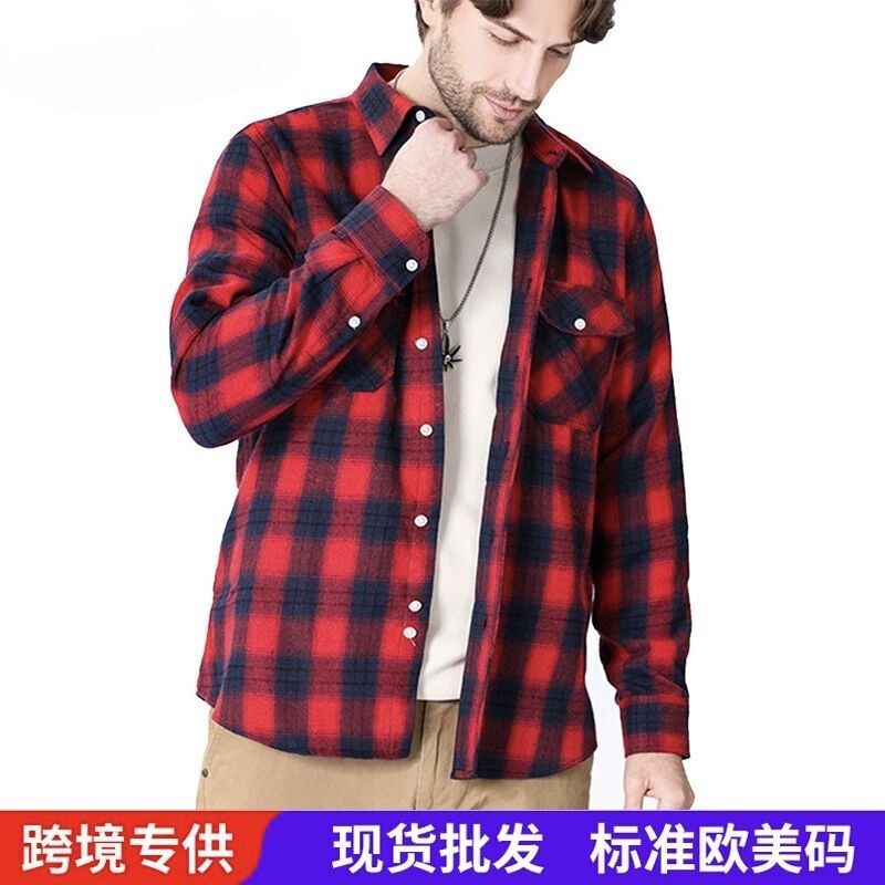 Aliexpress Casual Flannel Plaid Shirt for Men, Artistic Shirt, American Vintage Style, Men's Clothing for Mature Men