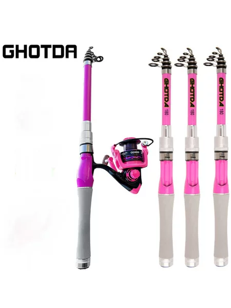 Pink telescopic lure rod + OE pink convenient telescopic rod, ultra-light carbon material fishing rod set wholesale