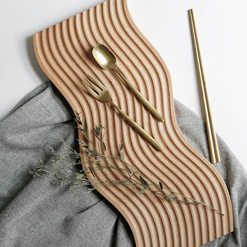 Nordic wave pattern aromatherapy luxury entryway wooden coffee bread tray beech wood food photography photo prop