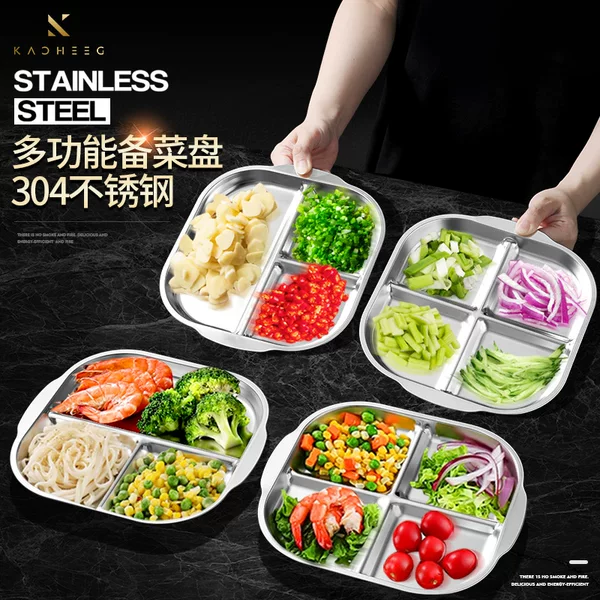 304 Stainless Steel Side Dish Compartment Preparation Plate, Quantitative Food Control Plate, Thickeneded Compartment Lunch Box, Kidsren's Lunch Box