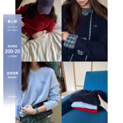 POXFFEE/复古v领针织衫女士秋冬新款宽松内搭设计感针织毛衣上衣