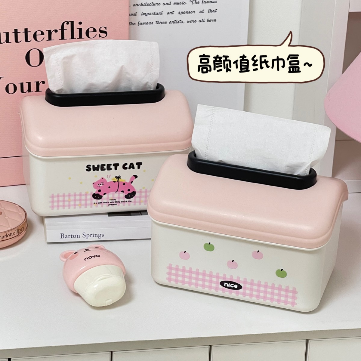 Caja de pañuelos de dopamina mesa de sala de estar linda servilleta de primavera caja de almacenamiento mesa de centro caja de papel de pared de dibujos animados creativos