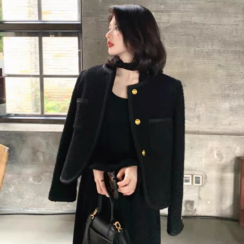 明星同款黑金高级感名媛小香风外套女装小个子短款粗花呢上衣秋季|undefined