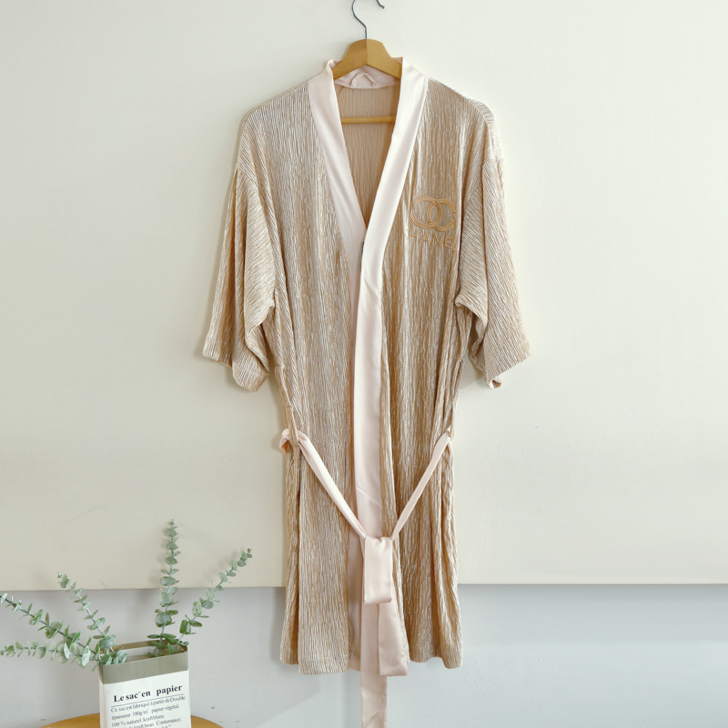 Beauty Salon Special Accessible Luxury Bathrobe, High-End Nightgown, Home Pajamas, Custom Logo Retro Pleated Bathrobe, Women's Nightgown