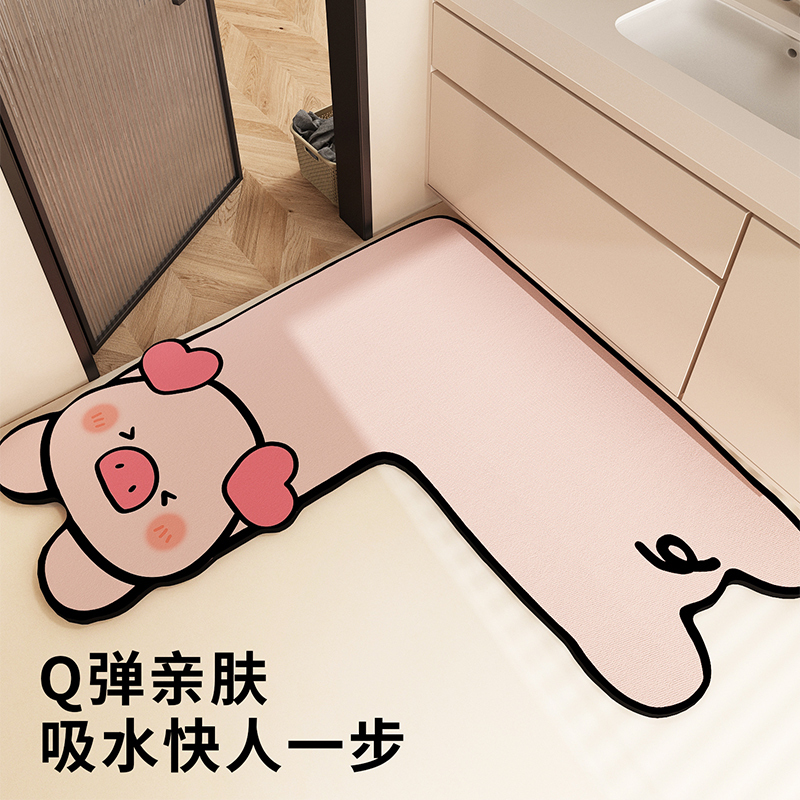 卡通L形转角硅藻泥地垫浴室强吸水脚垫家用耐脏速干耐磨防滑垫子|undefined