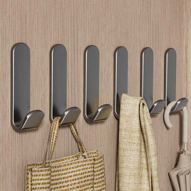 Non-piercing hook, wall-mounted space aluminum clothes hanger for bathroom and kitchen, metal single hook with strong adhesive