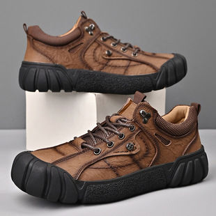 Spring and Summer 2023 Outdoor Men's Casual Leather Shoes Genuine Leather Cowhide Thick-Soled Business Dad Leather Shoes Hiking Shoes Wholesale