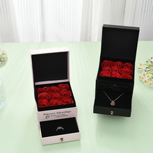 木质双层翻盖永生花首饰盒玫瑰香皂花口红礼盒项链礼品盒礼物