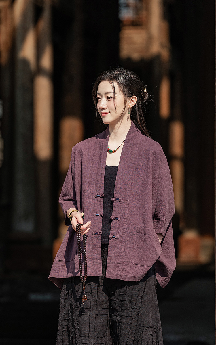 Chinese Retro chinese dress tops For women Cotton and linen Tang Suit Zen  style Coat SLarge Loose Bat Sleeve Cardigan Blouses