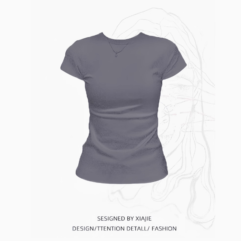 ミントグリーンショルダー半袖Tシャツ女性用2025新しいラウンドネックスリム夏ドーパミン着用ホットガールBMトップ|undefined