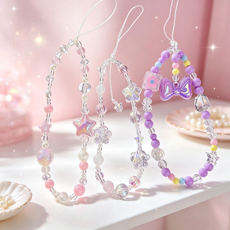 Ins-style acrylic beaded phone strap with stars and bows, cute and fresh bag pendant Ins-style acrylic beaded phone strap with stars and bows, cute and fresh bag pendant