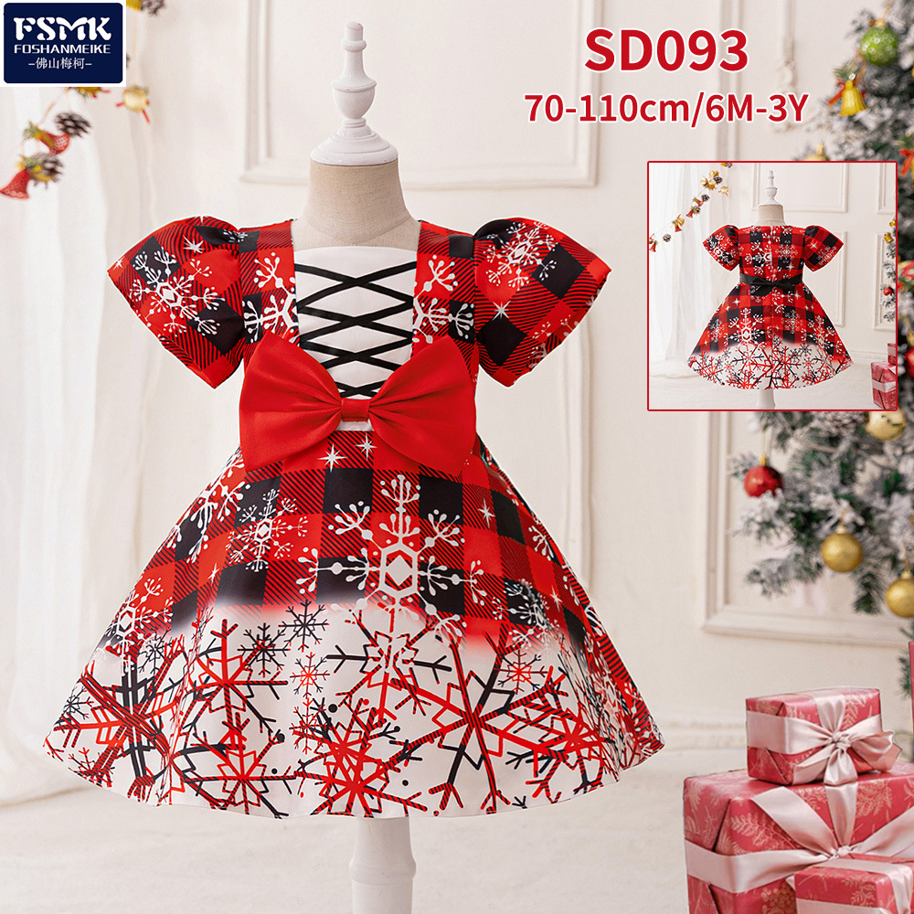 Nuevo vestido de niñas vestido de princesa manga de burbuja de placas florista fiesta de Navidad vestido rojo