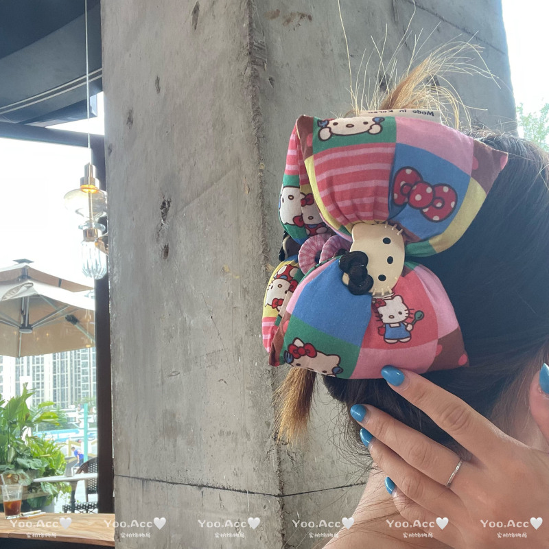 【实拍】自制小众洋气拼布卡通KT蝴蝶结充棉发抓个性甜美少女发夹|undefined