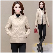 秋冬新款菱形格子夹棉轻薄外套女士短款冬季韩版宽松休闲薄外套