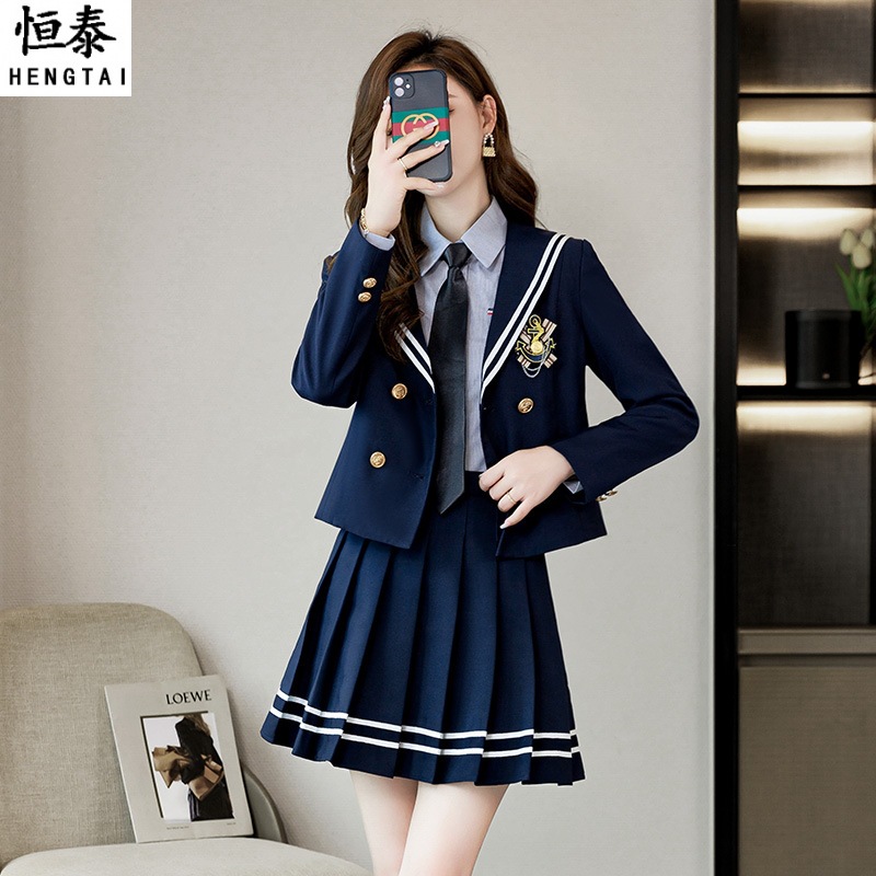 Autumn and Winter Suit Vest Pleated Skirt Set Women's College Style Western Style Short Professional Temperament Work Clothes Three or Four Piece Set