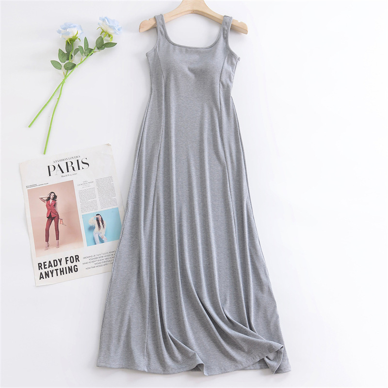 Tencel + Lyocell Chest Pad Integrated Wire-Free Cool Long Vest Dress Women's Summer High-Waisted Sleeveless Dress