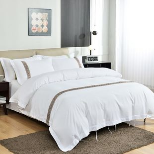 Hotel Four-Piece Set, B&B Room Linen Three-Piece Set, Thickened Fitted Sheet, Pure White Guest Room Multi-Piece Set, Batch as You Like