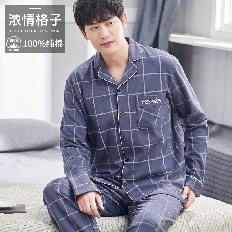 Pijamas de los hombres primavera y otoño más tamaño % algodón manga larga 2022 nuevo traje casual desgaste del hogar se puede usar fuera
