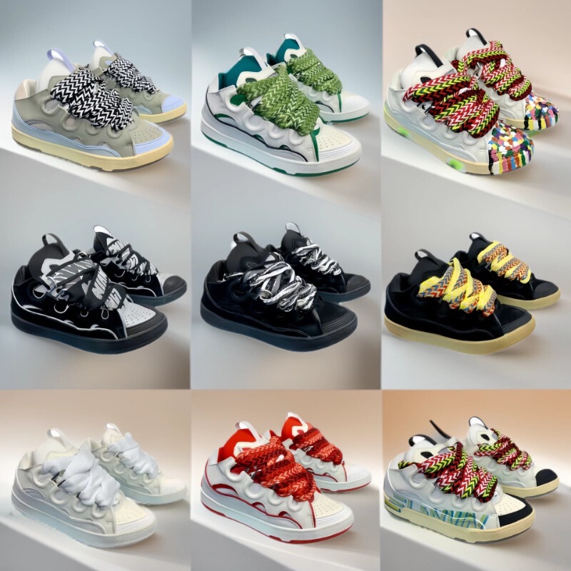Ins Lanvin Bread Dad Shoes for Men and Women, Leather Patchwork Lace-Up Curb Shoes, German Training Style Trendy Sports Casual Sneakers