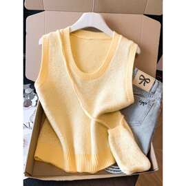 韩系甜美风V领重工亮片毛衣马甲女春季2026新款无袖针织衫上衣