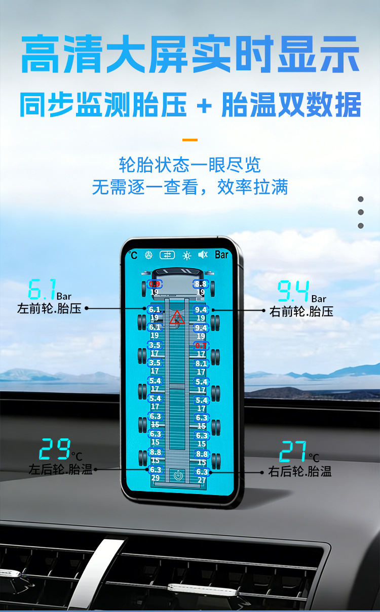 Anruichuang Truck Trailer Tire Pressure Monitor with Internal and External High-Precision Large Screen, 2026 New Model, Dedicated for 14 to 22 Wheels