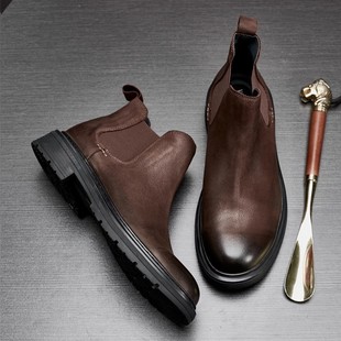 Chelsea boots men's autumn and winter casual high-top leather boots fashionable retro mid-calf boots British genuine leather Martin boots short boots