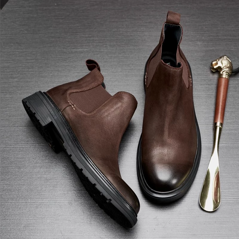 Ботинки Челси мужские осенне-зимние повседневные высокие кожаные ботинки модные ботинки до середины икры в стиле ретро британские ботинки из натуральной кожи Martin короткие ботинки