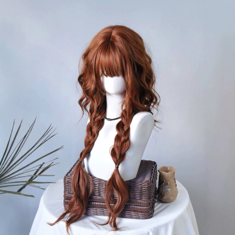 Women's wig in the same style as Xiao Yuan from Bounty Hunter, with a natural orange-brown color, egg-shaped curls, full head cover, long curly hair