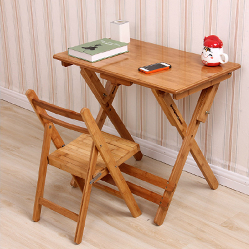 Installation-Free Foldable Children's Study Table Adjustable Bamboo Primary School Student Writing Desk Desk and Chair Set Solid Wood Desk