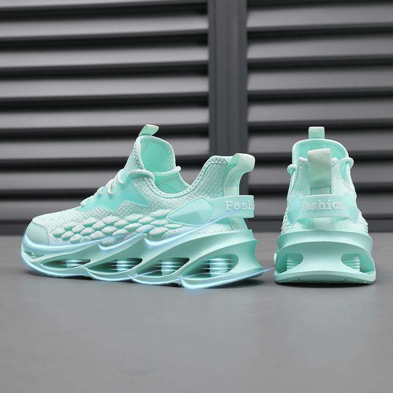 Zapatos de hombre de coco Putian transpirables de verano, deportes de tejido volador, correr, desodorante, resistente al desgaste, amortiguador, zapatos de moda con hoja