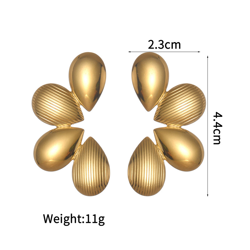 Stone-Free Inlay Material PVD Coated Real Gold Plated Flower 304 Stainless Steel Retro Waterproof Non Tarnish Ear Studs