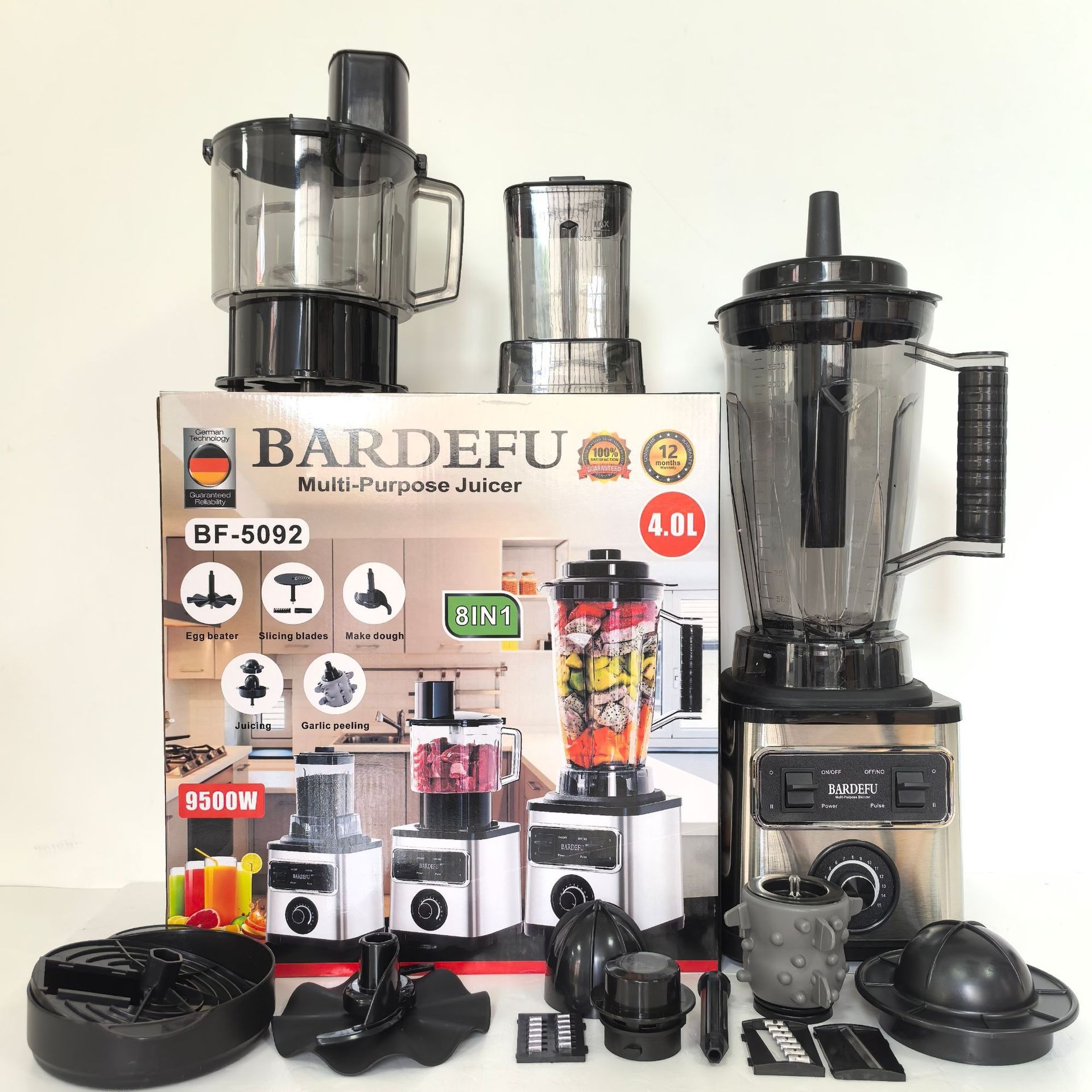 8in1 Edelstahl-Standmixer multifunktional, großes Fassungsvermögen
