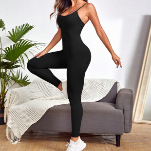 Sleeveless yoga jumpsuit seamless knitted one-piece tights women's fitness trousers sleeveless running sports yoga clothes