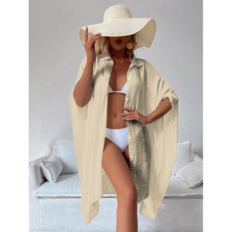 Lightweight Long Sleeve Beach Cover-Up Sun Protection Shirt For Women, Loose Fit Tie-Front Cardigan, Summer Vacation Outfit_ecoleips.com