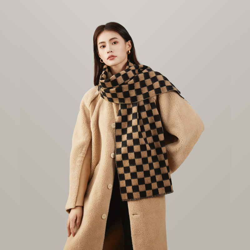 Bufanda de lana estilo Melard para mujer, otoño e invierno, bufanda de cuello a cuadros de alta gama, gruesa y cálida, chal para hombre al por mayor.